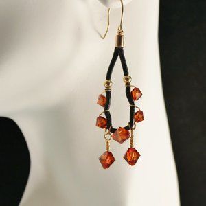 Artisan Red Magma Swarovski Crystals and Leather Earrings